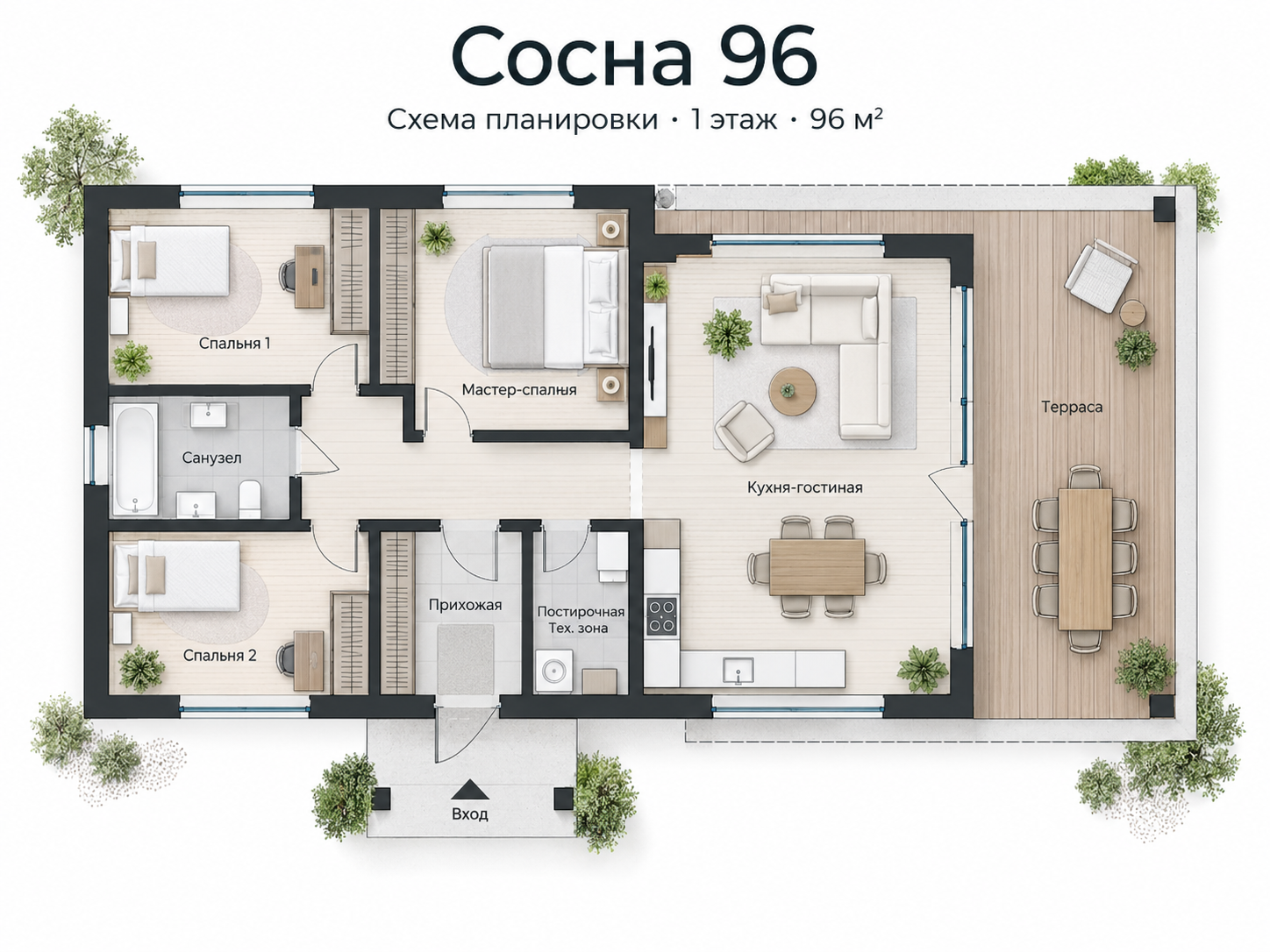 Схематичная планировка проекта Сосна 96
